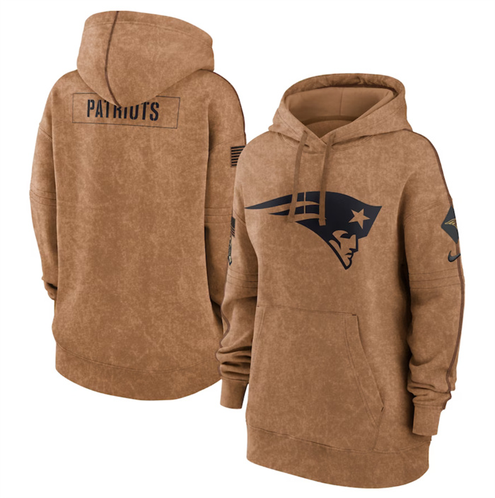 Women's New England Patriots 2023 Brown Salute to Service Pullover Hoodie(Run Small)Women's New England Patriots 2023 Brown Salute to Service Pullover Hoodie(Run Small)