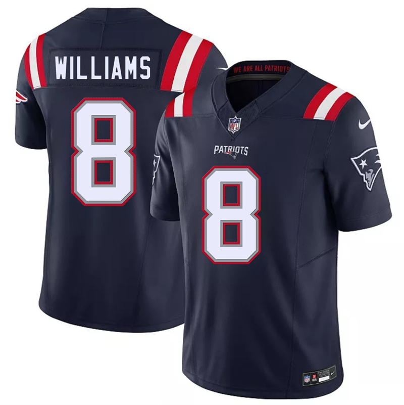 Men's New England Patriots #8 Kyle Williams Navy 2026 F.U.S.E. Vapor Limited Stitched Football Jersey