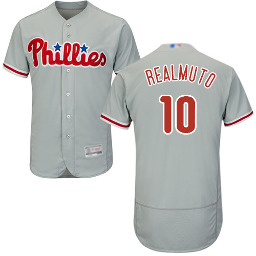 Phillies #10 J. T. Realmuto Grey Flexbase Authentic Collection Stitched MLB Jersey