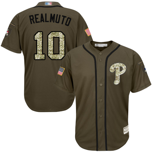 Phillies #10 J. T. Realmuto Green Salute to Service Stitched MLB Jersey