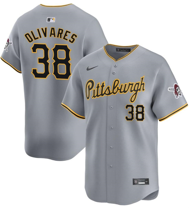 Men's Pittsburgh Pirates #38 Edward Olivares Grey 2024 Away Limited Stitched Baseball Jersey