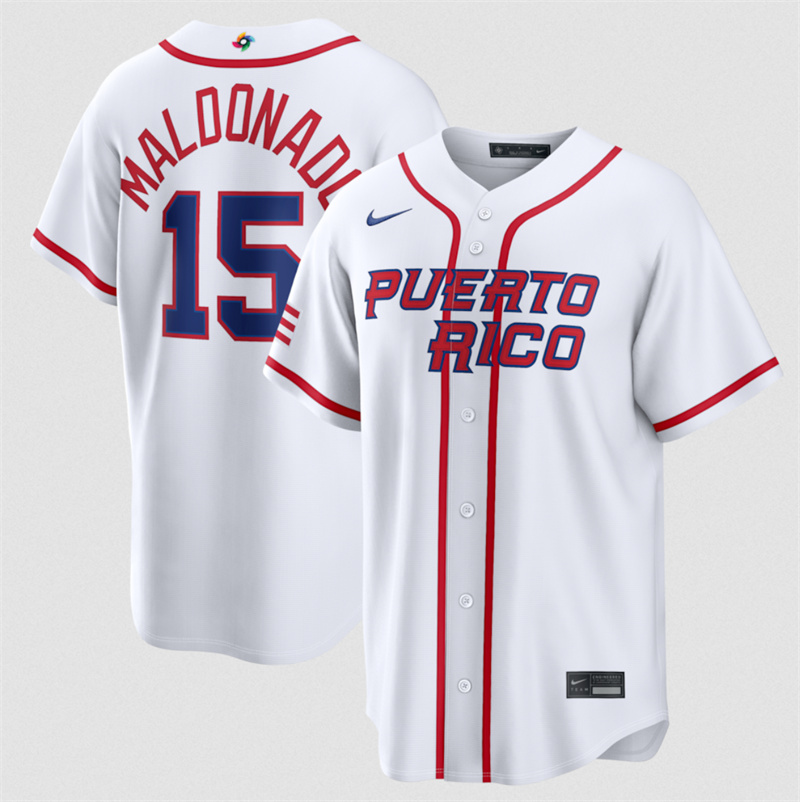 Men's Puerto Rico Baseball #15 Martín Maldonado Blue 2026 World Baseball Classic Road Stadium Stitched Jersey