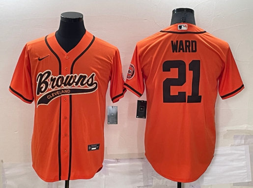 Women's Cleveland Browns #21 Denzel Ward Orange Cool Base Stitched Baseball Jersey