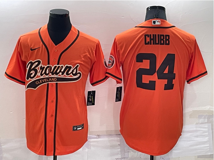 Women's Cleveland Browns #24 Nick Chubb Orange Cool Base Stitched Baseball Jersey