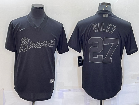 Men's Atlanta Braves #27 Austin Riley Black Pitch Black Fashion Stitched Jersey
