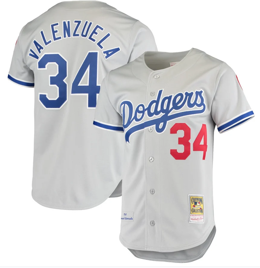 Dodgers # 34 Fernando Valenzuela Grey jersey