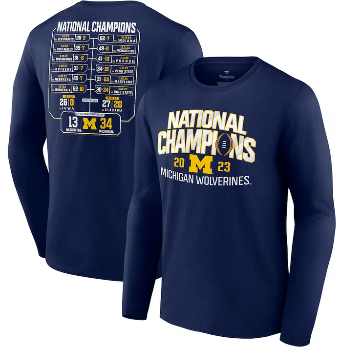 Men's Michigan Wolverines Navy Champions Long T-Shirt
