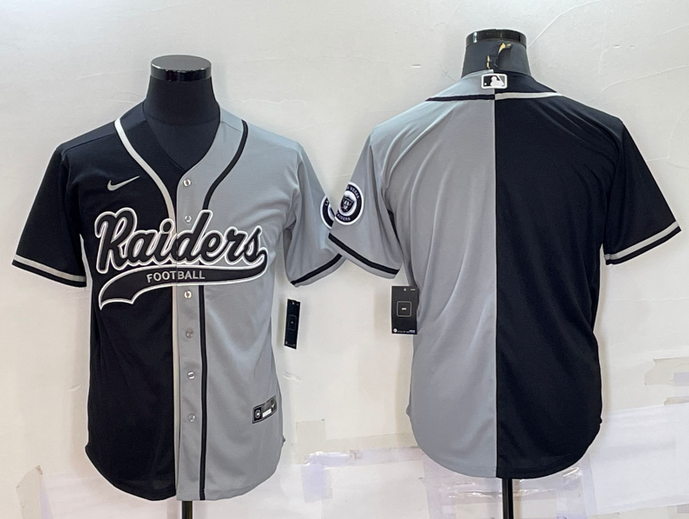 Men's Las Vegas Raiders Blank Custom Black/Grey Split With Patch Cool Base Stitched Baseball Jersey