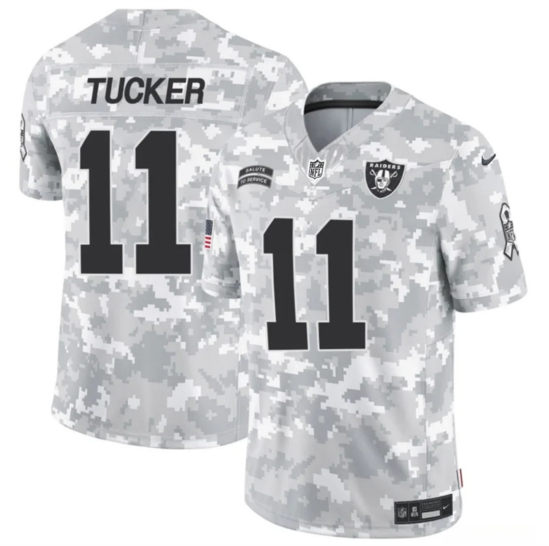Men's Las Vegas Raiders #11 Tre Tucker 2024 F.U.S.E Arctic Camo Salute to Service Limited Stitched Football Jersey Men's Las Vegas Raiders #11 Tre Tucker 2024 F.U.S.E Arctic Camo Salute to Service Limited Stitched Football Jersey