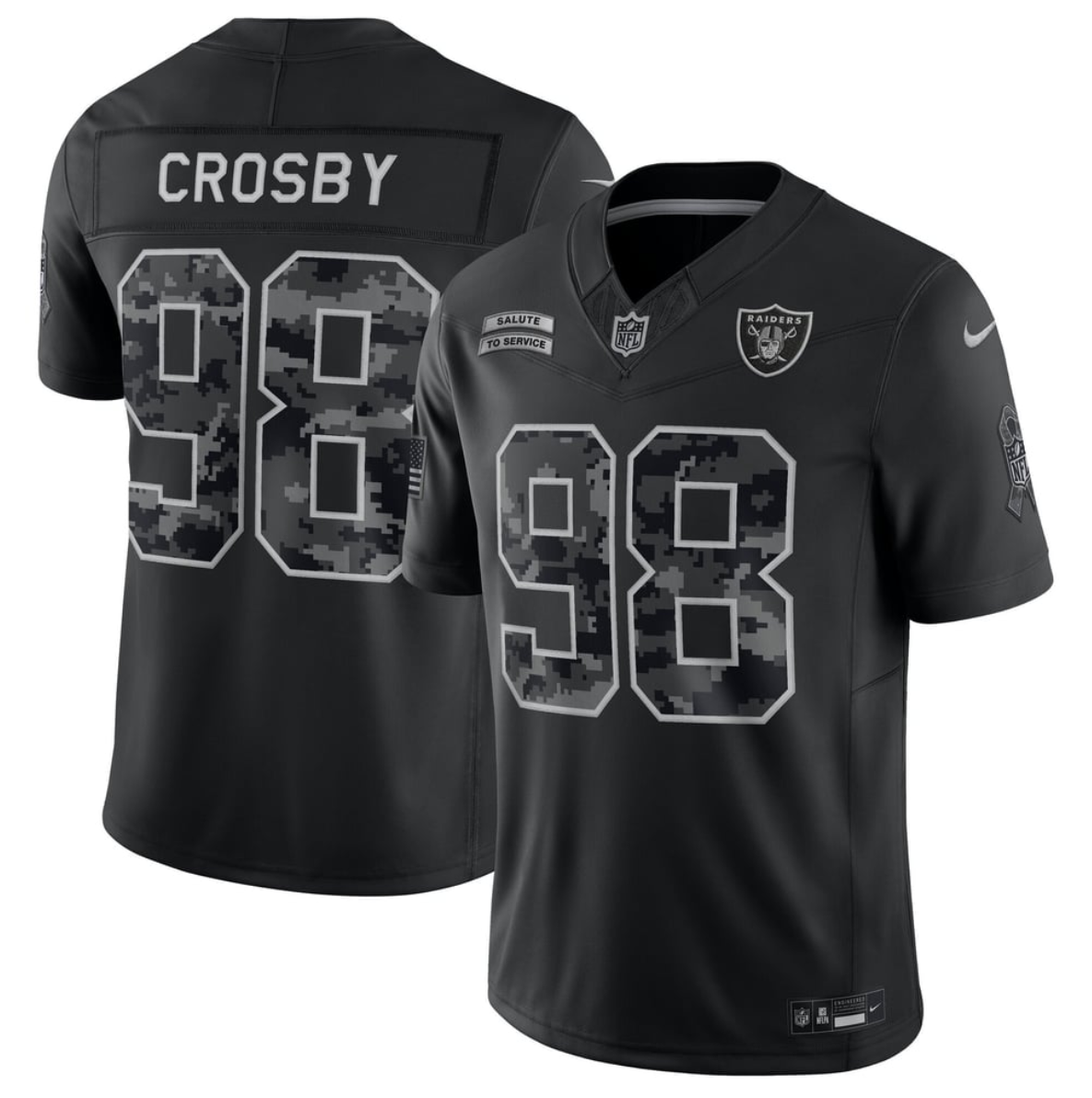 Men's Las Vegas Raiders #98 Maxx Crosby Black F.U.S.E. 2026 Salute to Service Limited Stitched Football Jersey