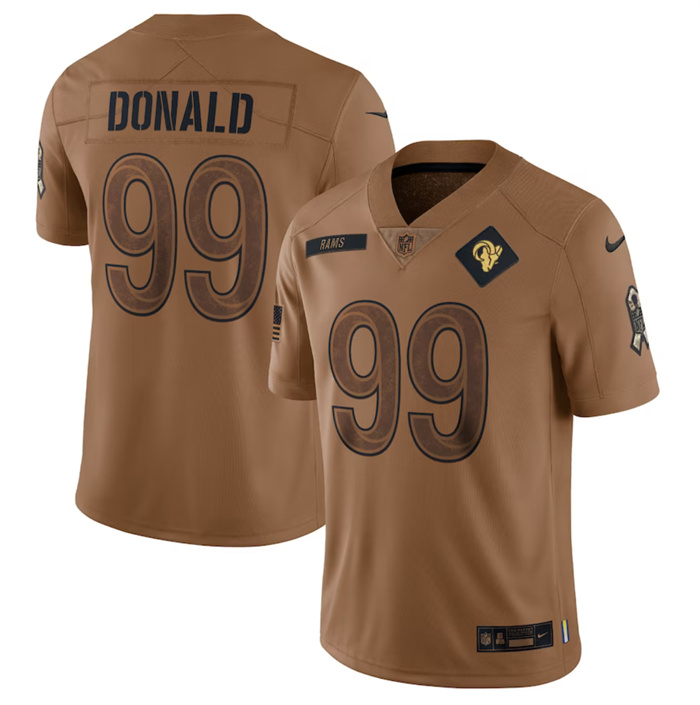 Men's Los Angeles Rams #99 Aaron Donald 2023 Brown Salute To Service Limited Football Jersey