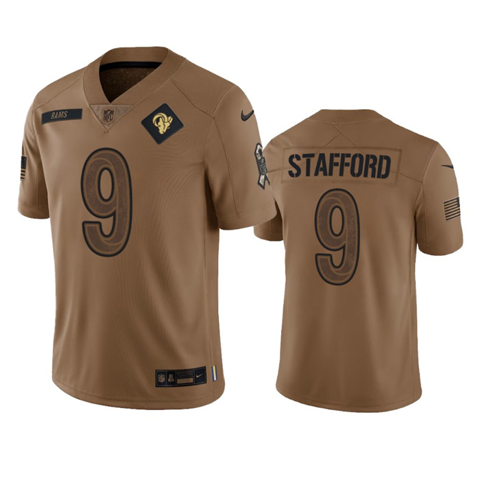 Men's Los Angeles Rams #9 Matthew Stafford 2023 Brown Salute To Service Limited Stitched Football Jersey