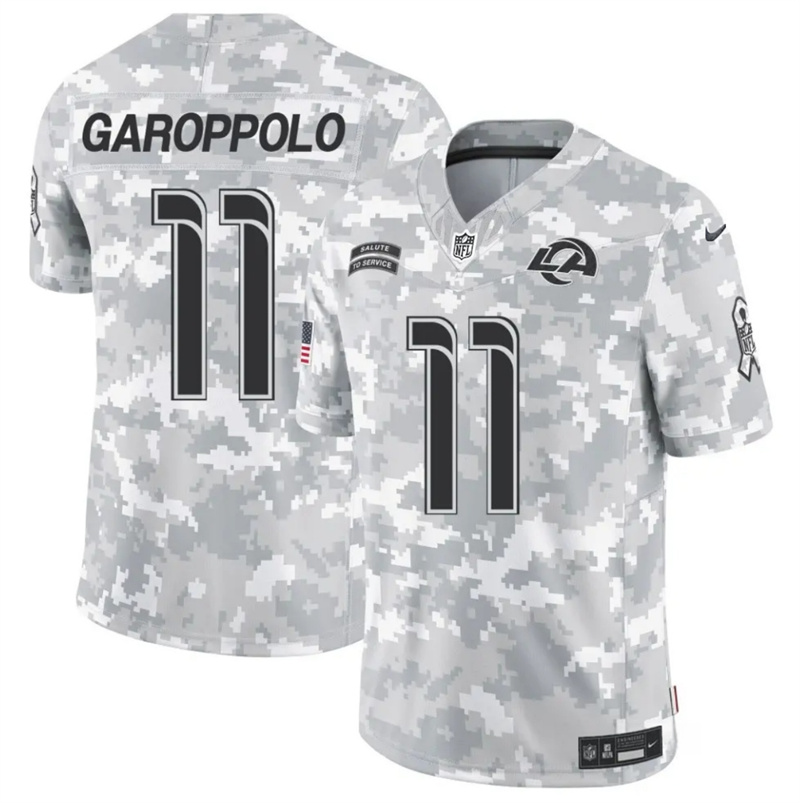 Men's Los Angeles Rams #11 Jimmy Garoppolo 2024 F.U.S.E Arctic Camo Salute to Service Limited Stitched Football Jersey Men's Los Angeles Rams #11 Jimmy Garoppolo 2024 F.U.S.E Arctic Camo Salute to Service Limited Stitched Football Jersey