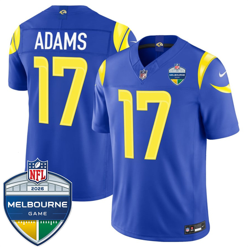 Men's Los Angeles Rams #17 Davante Adams Royal 2026 F.U.S.E. Melbourne Game Patch Vapor Limited Stitched Football Jersey