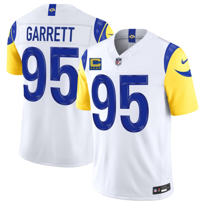 Men's Los Angeles Rams #95 Myles Garrett White 2026 F.U.S.E. 4-Star C Patch Vapor Limited Stitched Football Jersey