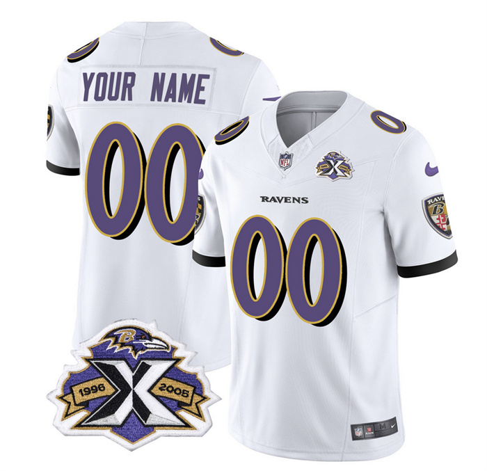 Men's Baltimore Ravens Active Player Custom White 2023 F.U.S.E With Patch Throwback Vapor Limited Jersey