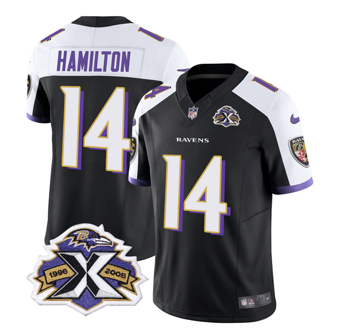 Men's Baltimore Ravens #14 Kyle Hamilton Black/White 2023 F.U.S.E With Patch Throwback Vapor Limited Jersey
