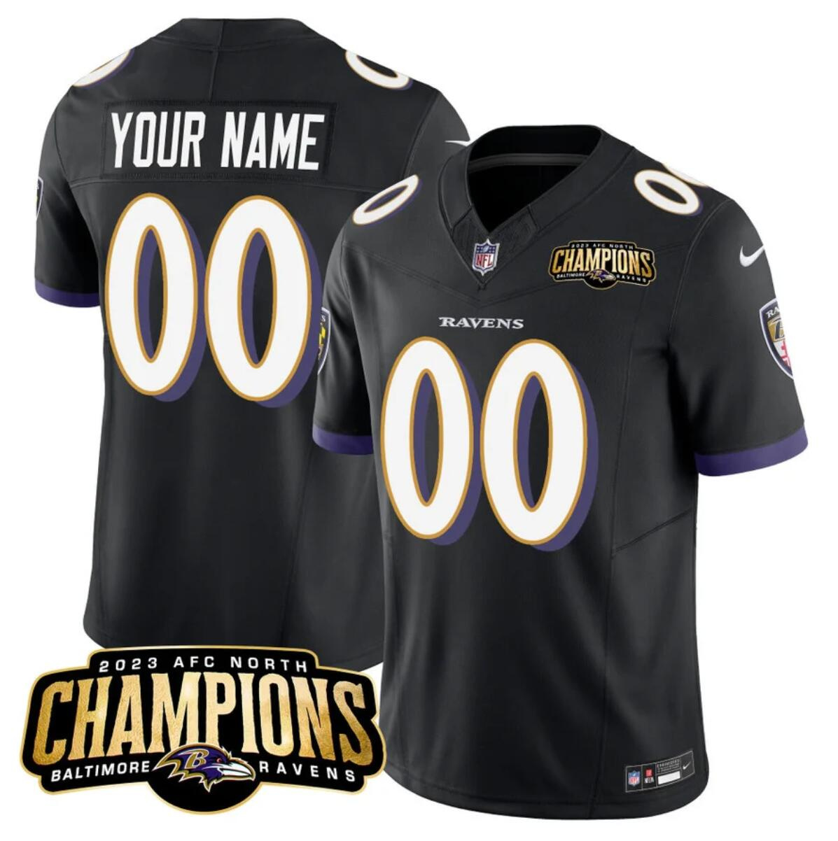 Men's Baltimore Ravens Active Player Custom Black 2023 F.U.S.E. AFC North Champions Vapor Limited Football Jersey