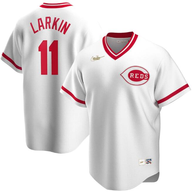 Men's Cincinnati Reds #11 Barry Larkin New White MLB Cool Base Stitched Jersey