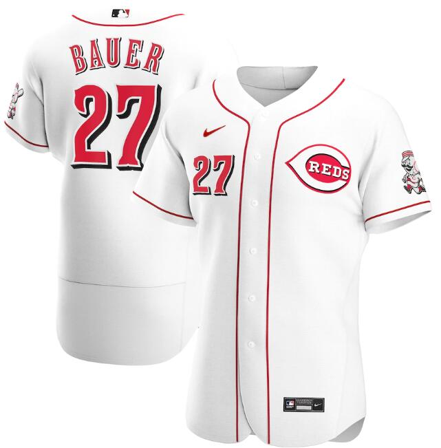 Men's Cincinnati Reds #27 Trevor Bauer White MLB Flex Base Stitched Jersey