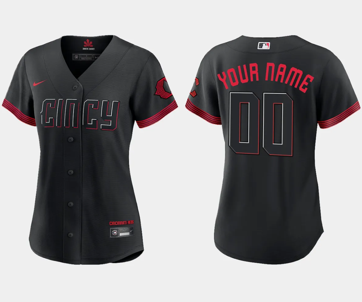 Women's Cincinnati Reds Active Player Custom Black 2023 City Connect Stitched Jersey(Run Small)