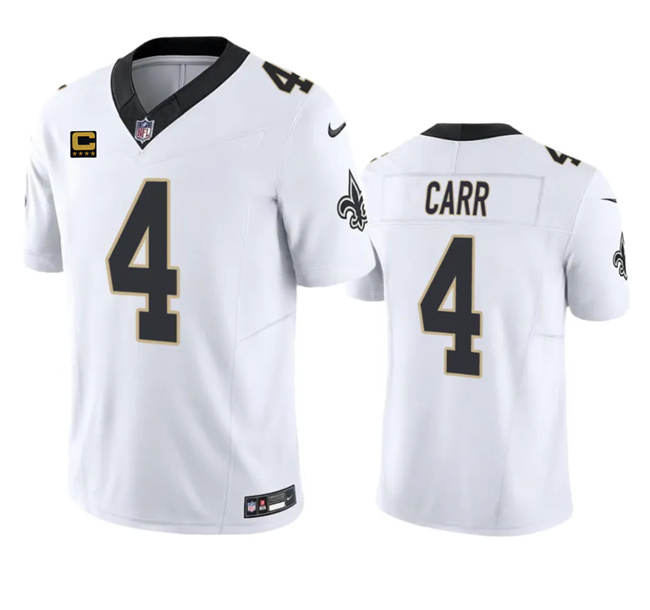 Men's New Orleans Saints #4 Derek Carr White 2023 F.U.S.E. With 4-Star C Patch Vapor Untouchable Limited Stitched Jersey