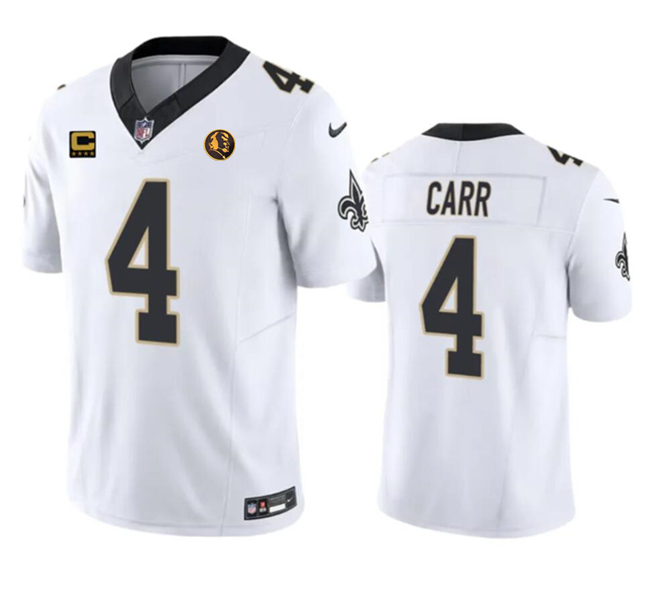 Men's New Orleans Saints #4 Derek Carr White 2023 F.U.S.E. With 4-star C Patch And John Madden Patch Vapor Limited Stitched Football Jersey