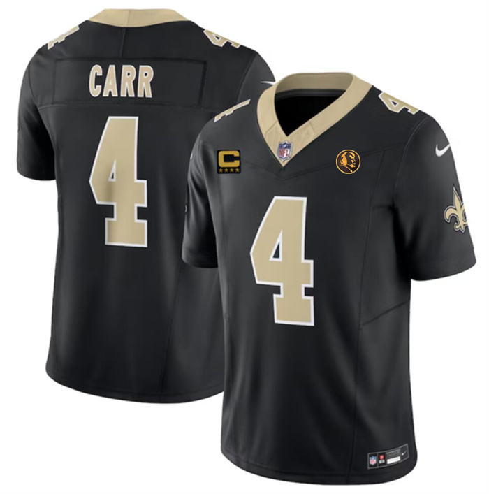 Men's New Orleans Saints #4 Derek Carr Black 2023 F.U.S.E. With 4-star C Patch And John Madden Patch Vapor Limited Stitched Football Jersey