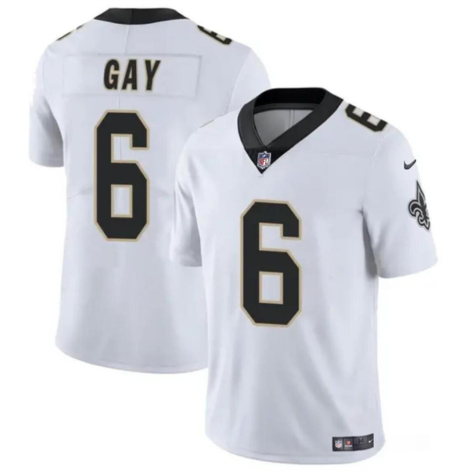 Men's New Orleans Saints #6 Willie Gay White Vapor Limited Stitched Football Jersey
