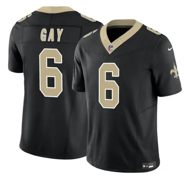 Men's New Orleans Saints #6 Willie Gay Black 2023 F.U.S.E. Vapor Limited Stitched Football Jersey