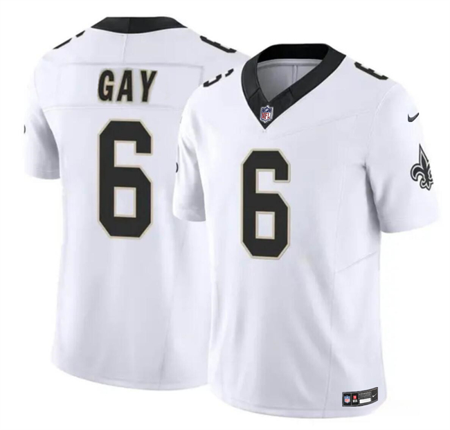 Men's New Orleans Saints #6 Willie Gay White 2023 F.U.S.E. Vapor Limited Stitched Football Jersey