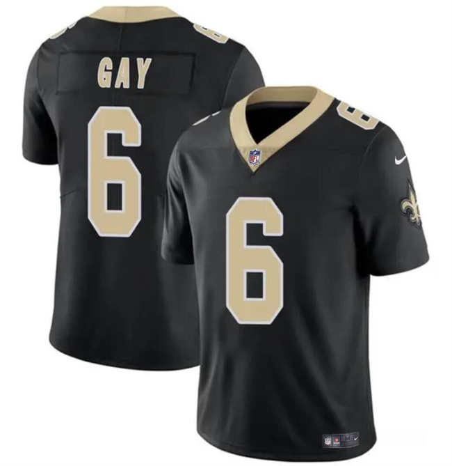Men's New Orleans Saints #6 Willie Gay Black Vapor Limited Stitched Football Jersey
