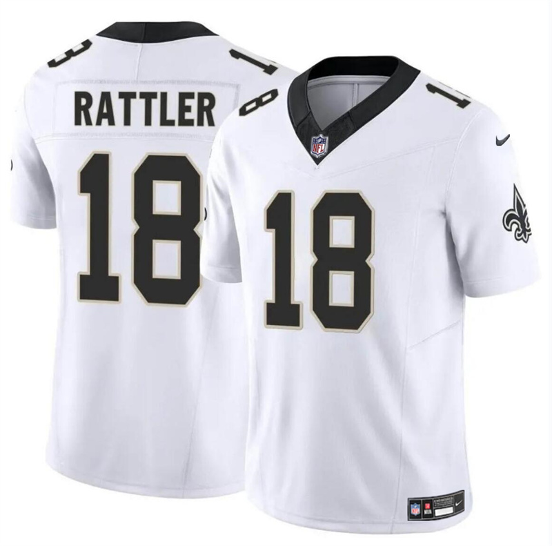 Men's New Orleans Saints #18 Spencer Rattler White F.U.S.E Vapor Limited Stitched Football Jersey Men's New Orleans Saints #18 Spencer Rattler White F.U.S.E Vapor Limited Stitched Football Jersey