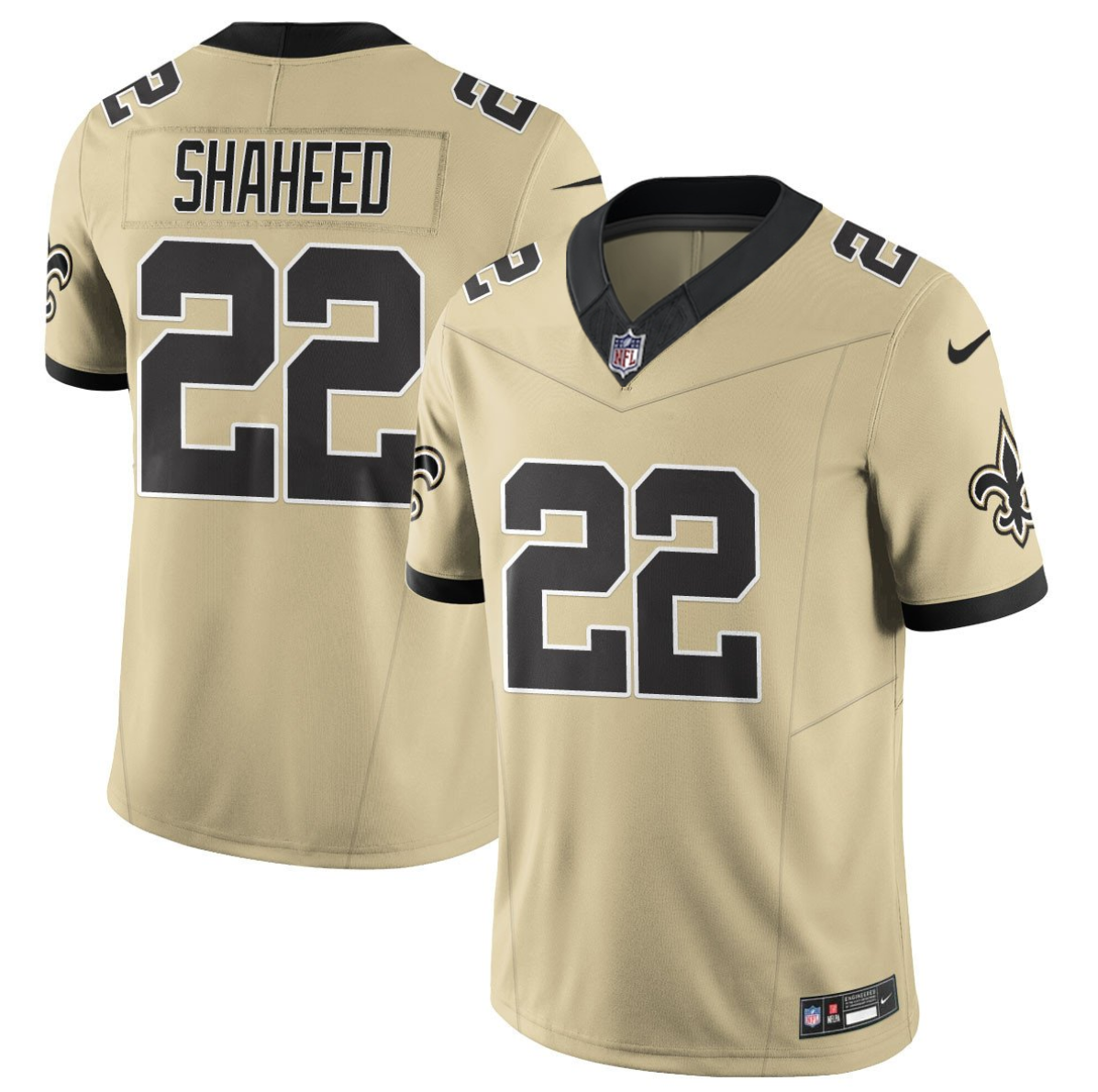 Men's New Orleans Saints #22 Rashid Shaheed Gold 2025 F.U.S.E. Alternate Vapor Limited Stitched Football Jersey Men's New Orleans Saints #22 Rashid Shaheed Gold 2025 F.U.S.E. Alternate Vapor Limited Stitched Football Jersey