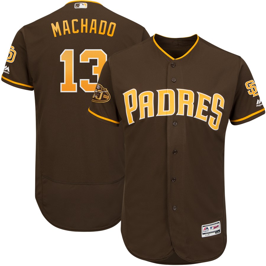 San Diego Padres #13 Manny Machado Majestic Flex Base Authentic Stitched MLB Jersey Brown