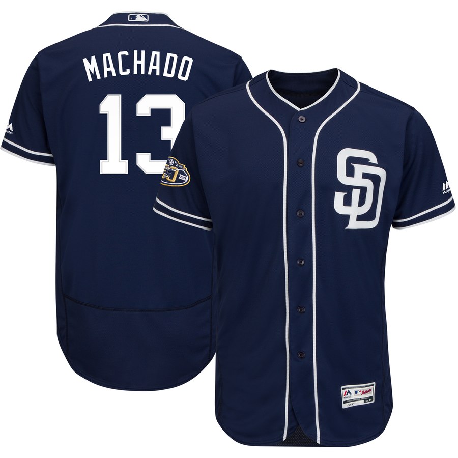 San Diego Padres #13 Manny Machado Majestic Flex Base Authentic Stitched MLB Jersey Navy