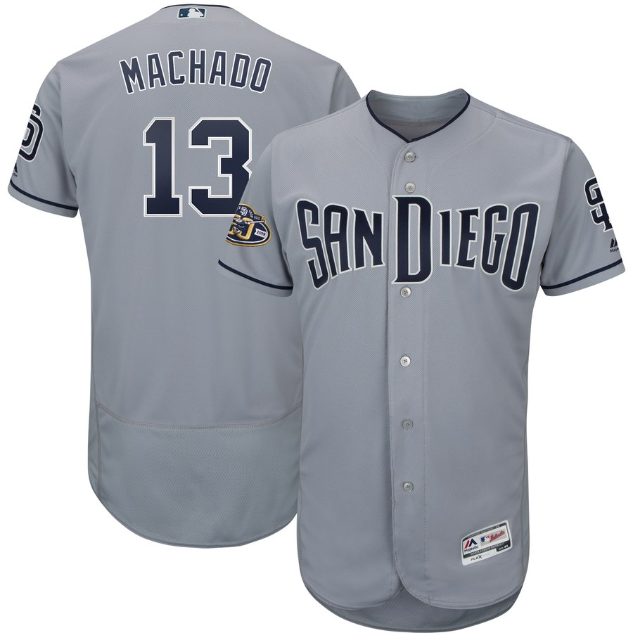 San Diego Padres #13 Manny Machado Majestic Flex Base Authentic Stitched MLB Jersey Gray