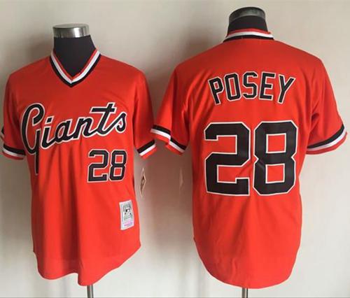 Mitchell And Ness Giants #28 Buster Posey Orange Throwback Stitched MLB Jersey