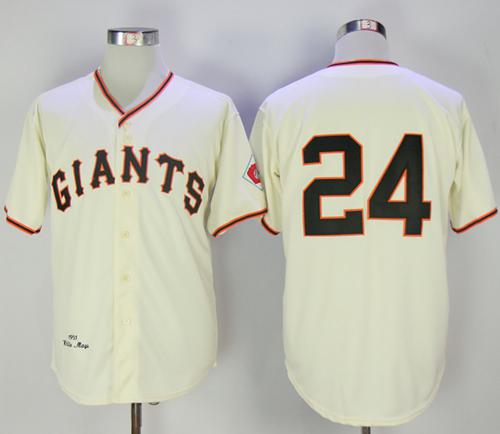 Mitchell And Ness 1951 Giants #24 Willie Mays Cream Throwback Stitched MLB Jersey