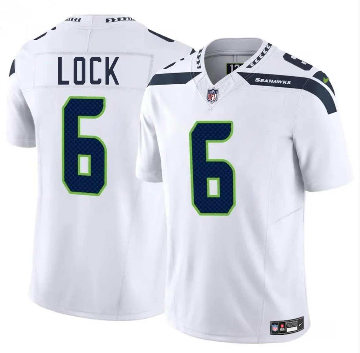Men's Seattle Seahawks #6 Drew Lock White 2025 F.U.S.E. Vapor Limited Stitched Football Jersey Men's Seattle Seahawks #6 Drew Lock White 2025 F.U.S.E. Vapor Limited Stitched Football Jersey
