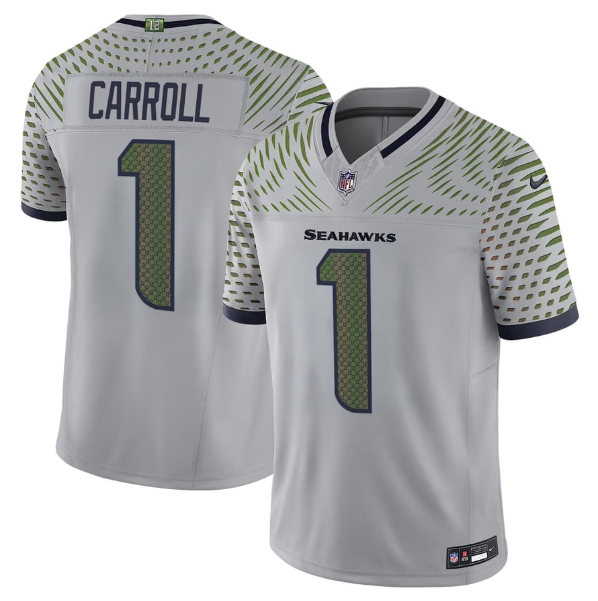 Men's Seattle Seahawks #1 Pete Carroll Grey 2025 F.U.S.E. “Rivalries” Vapor Untouchable Limited Stitched Football Jersey