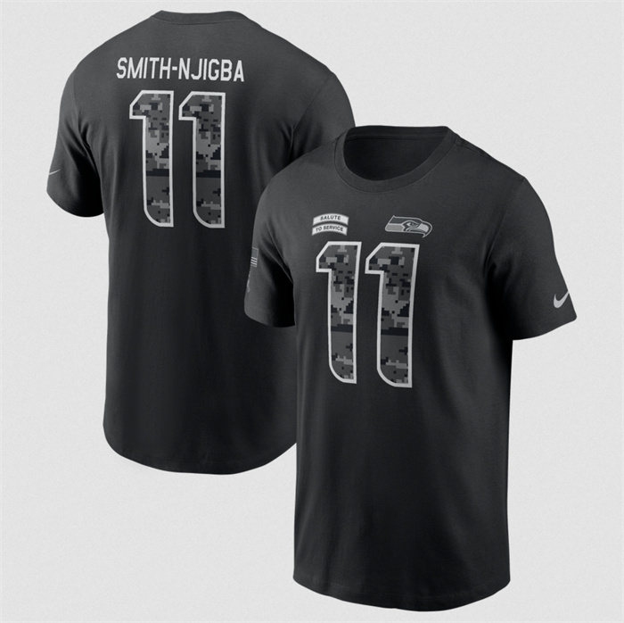 Men's Seattle Seahawks #11 Jaxon Smith-Njigba Black 2026 Salute to Service Name & Number T-Shirt