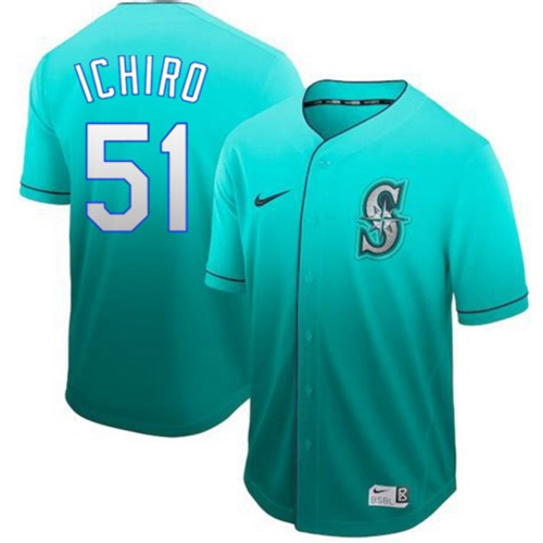 Nike Mariners #51 Ichiro Suzuki Green Fade Authentic Stitched MLB Jersey