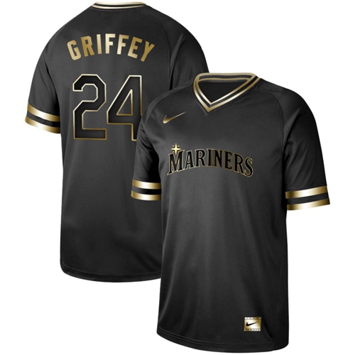 Nike Mariners #24 Ken Griffey Black Gold Authentic Stitched MLB Jersey