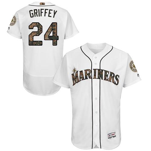Mariners #24 Ken Griffey White Flexbase Authentic Collection Memorial Day Stitched MLB Jersey