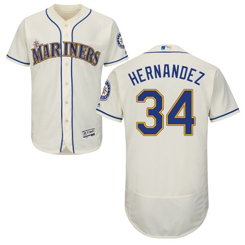 Mariners #34 Felix Hernandez Cream Flexbase Authentic Collection Stitched MLB Jersey