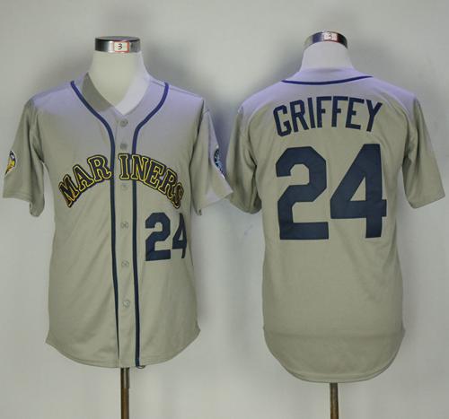 Mitchell And Ness Mariners #24 Ken Griffey Grey Throwback Stitched MLB Jersey