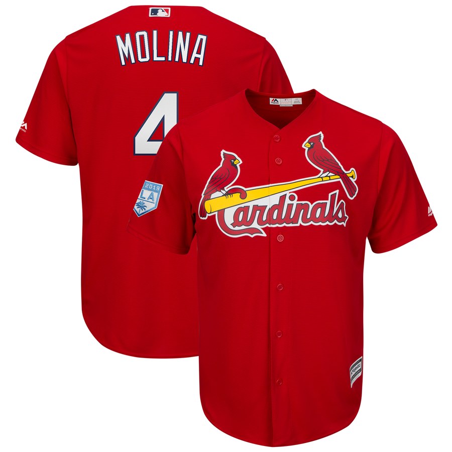 Cardinals #4 Yadier Molina Red 2019 Spring Training Cool Base Stitched MLB Jersey