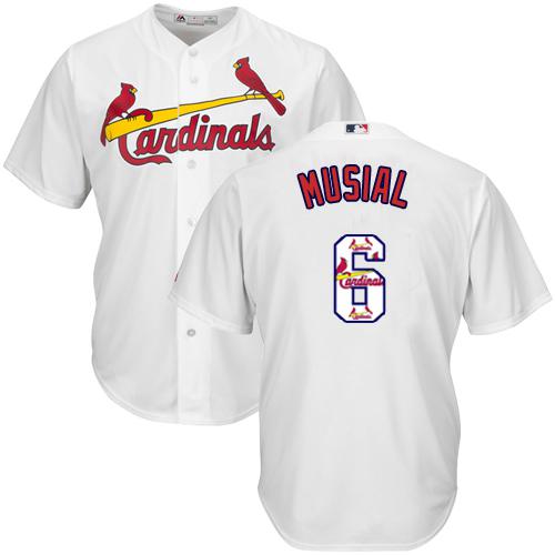 Cardinals #6 Stan Musial White Team Logo Fashion Stitched MLB Jersey