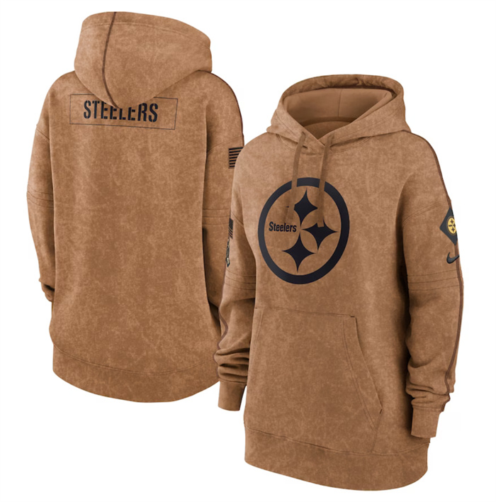 Women's Pittsburgh Steelers 2023 Brown Salute to Service Pullover Hoodie(Run Small)